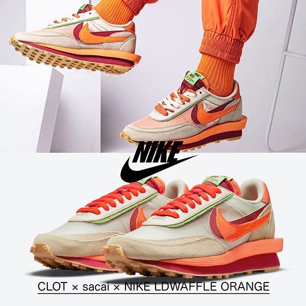 CLOT × sacai × ナイキコピー  LDWAFFLE ORANGE - サカイ ナイキ DH1347-100