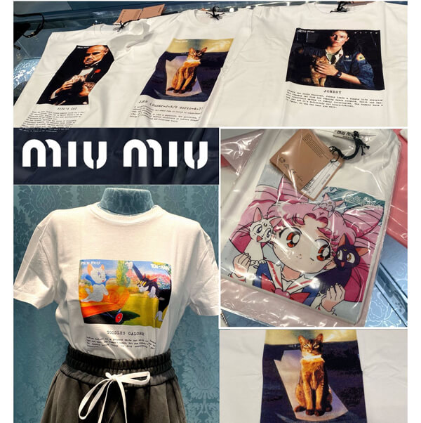 ☆特定店舗限定品☆【ミュウミュウ】偽物 コラボ Tシャツ 猫& 映画/アニメ 21033003