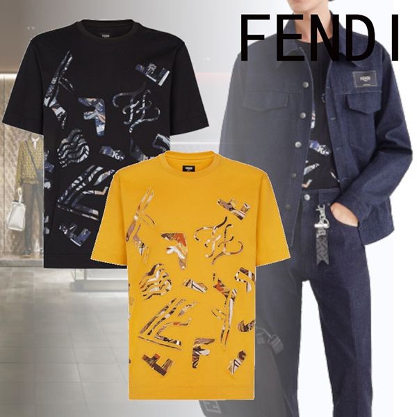 人気☆フェンディ ブラックコットン Tシャツ 偽物 2色展開FY0936AITXF0YFN​