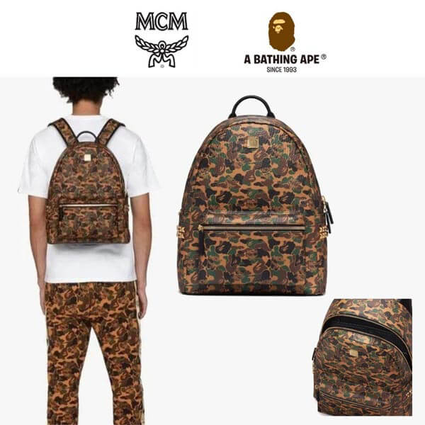 【エムシーエム x Bape】エムシー エムリュック 偽物 限定品☆Stark バックパック Camo Visetos24CO2